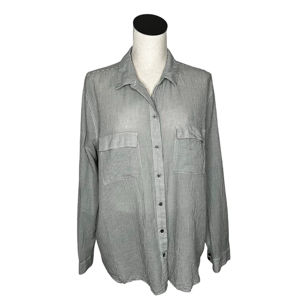 Gap Boyfriend Shirt Grey & White Microcheck Button-Down Shirt size XL
